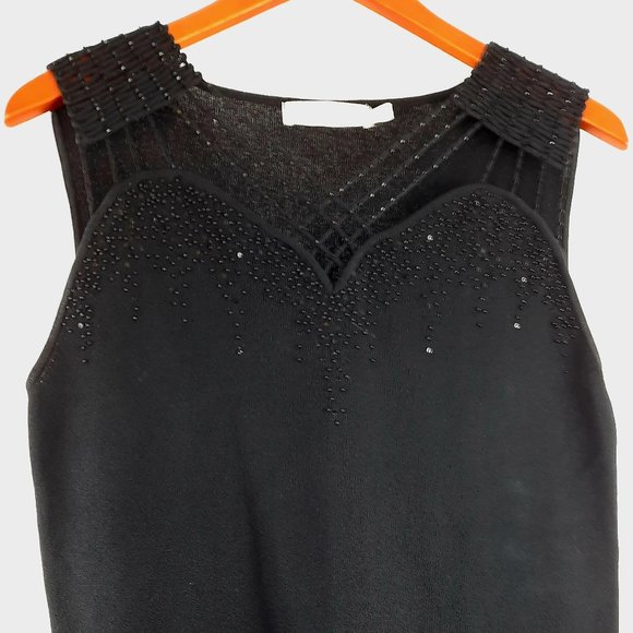 Large Elegant Beta's Black Sleeveless Beaded Party evening Top - Picture 6 of 7